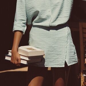 Skatie Skort- Blue & White Stripe